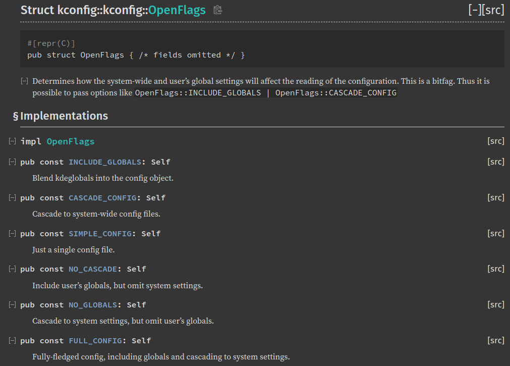 Generated documentation showing the bitflags type rendered as a struct