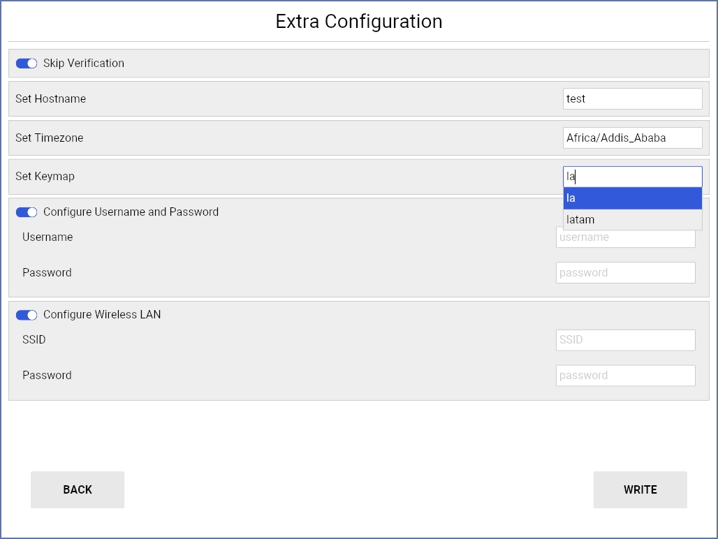 BeagleBoard Imager extra configuration page