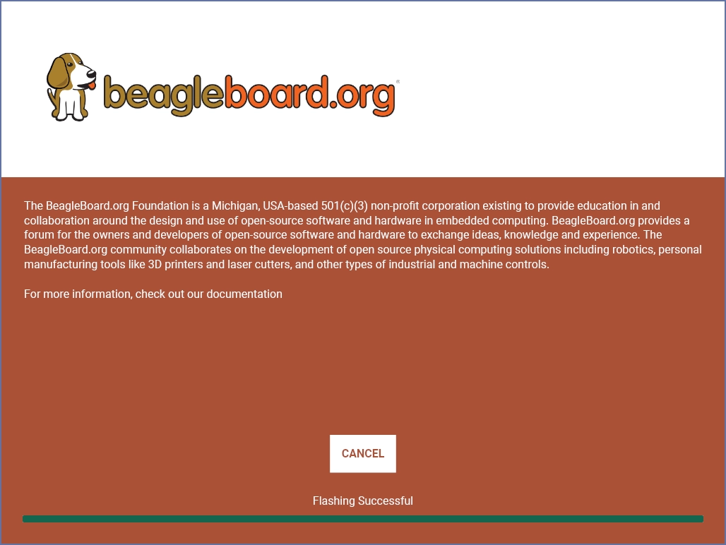 BeagleBoard Imager flashing page