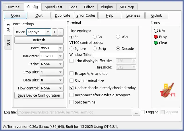 AuTerm main window at launch