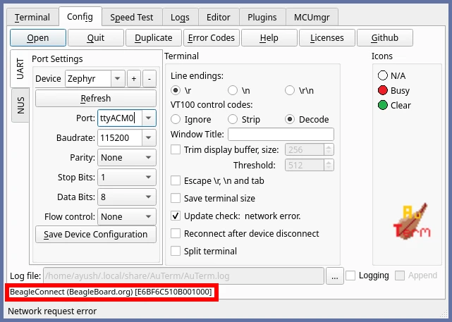 Verifying the selected port
