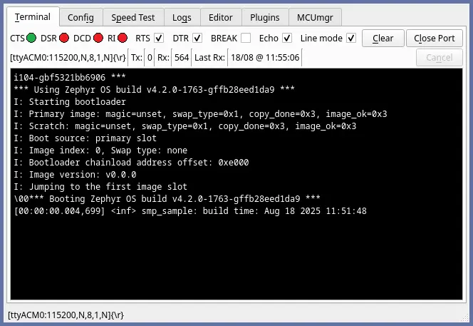 Serial output after pressing the reset button on BeagleConnect Freedom