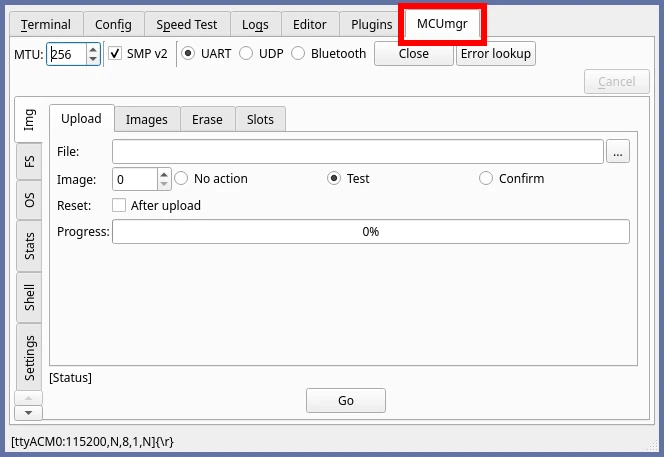 The MCUmgr tab in AuTerm