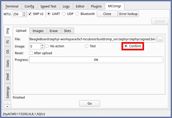 Switching the action from Test to Confirm